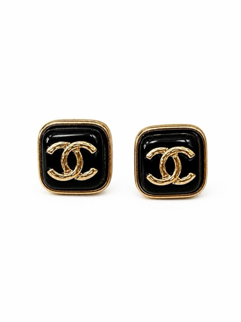 Black and Gold Enamel Square Lettered C Earrings